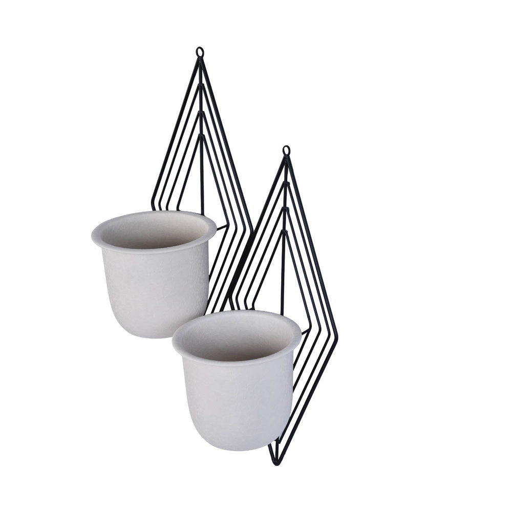 Wall Mountable Metal Duo Planter- Ivory & Black