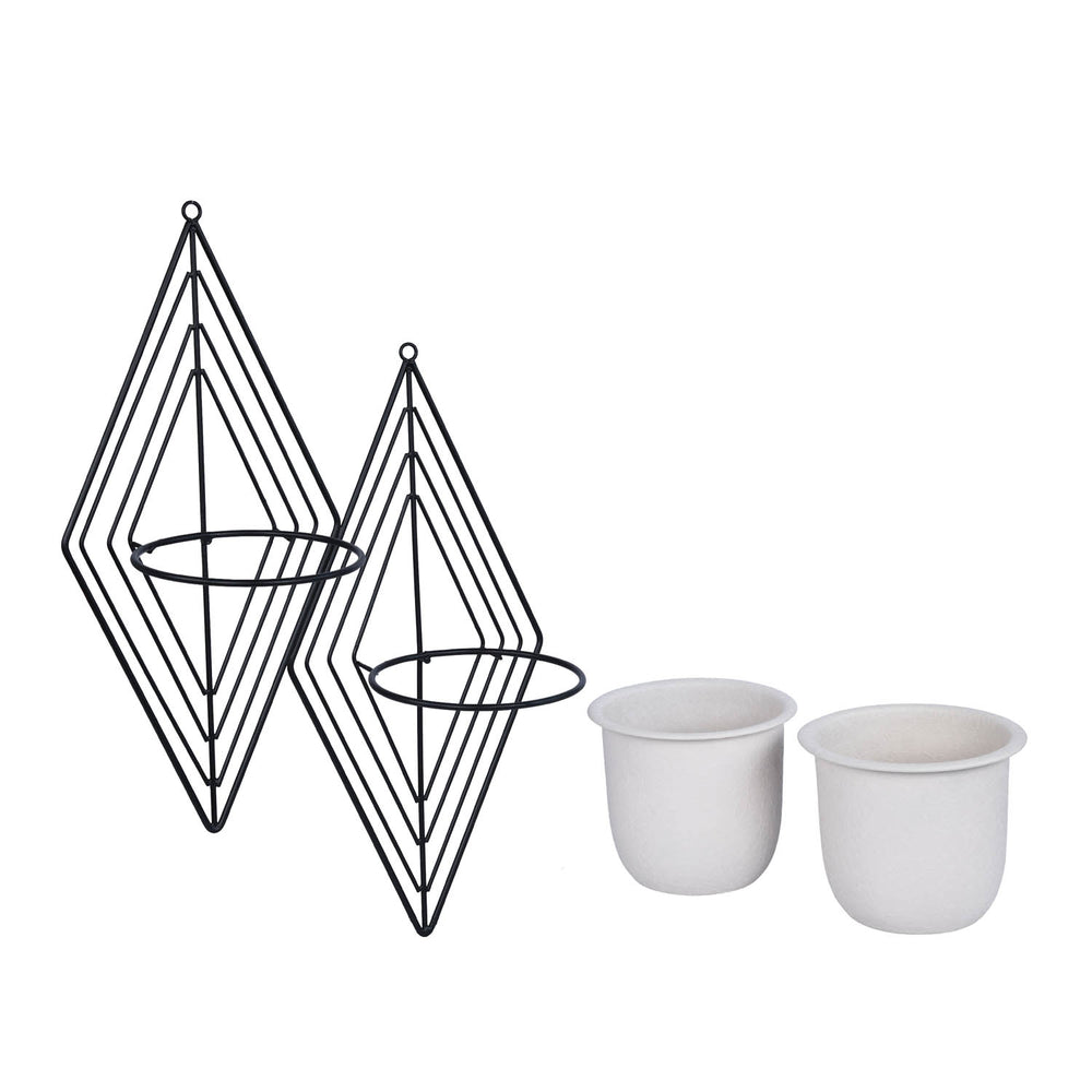 Wall Mountable Metal Duo Planter- Ivory & Black