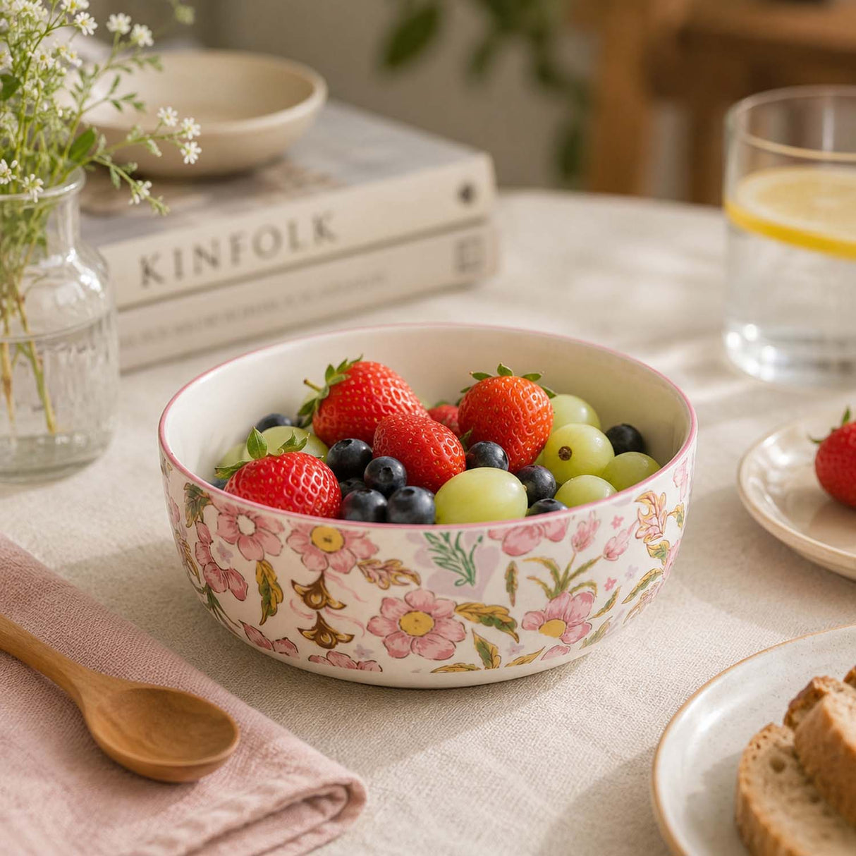 Floral Serving Bowl- Large, Pink