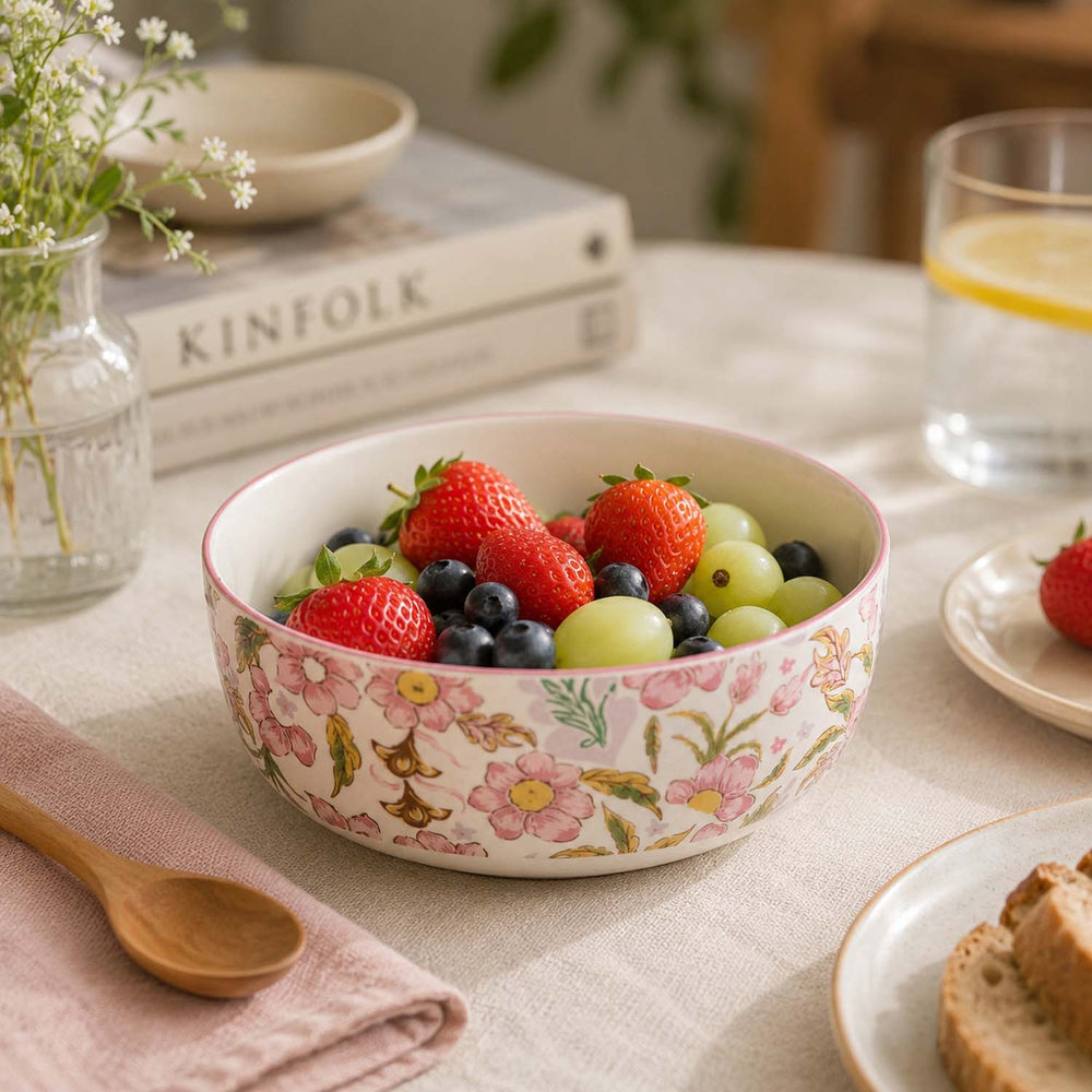 Floral Serving Bowl- Large, Pink