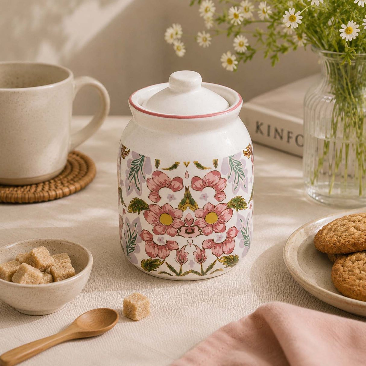 Floral Cannister Jar with Lid- Pink