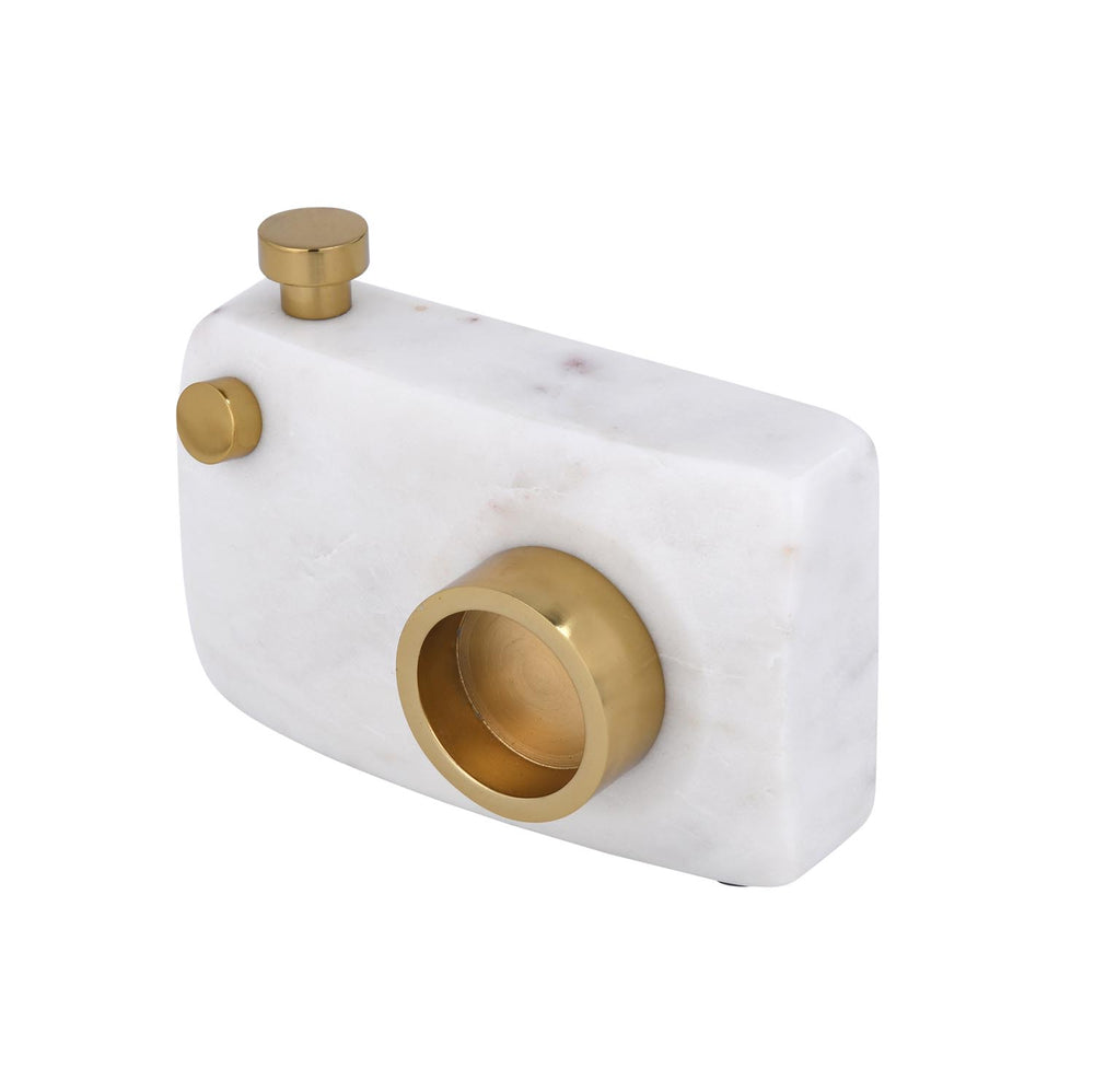 Decorative Camera Showpiece- Small, White & Gold