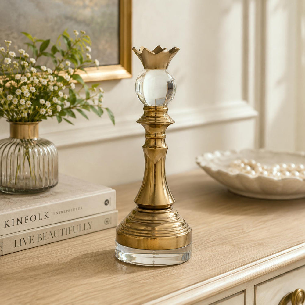 Decorative Metal & Acrylic Queen Showpiece- Gold & White