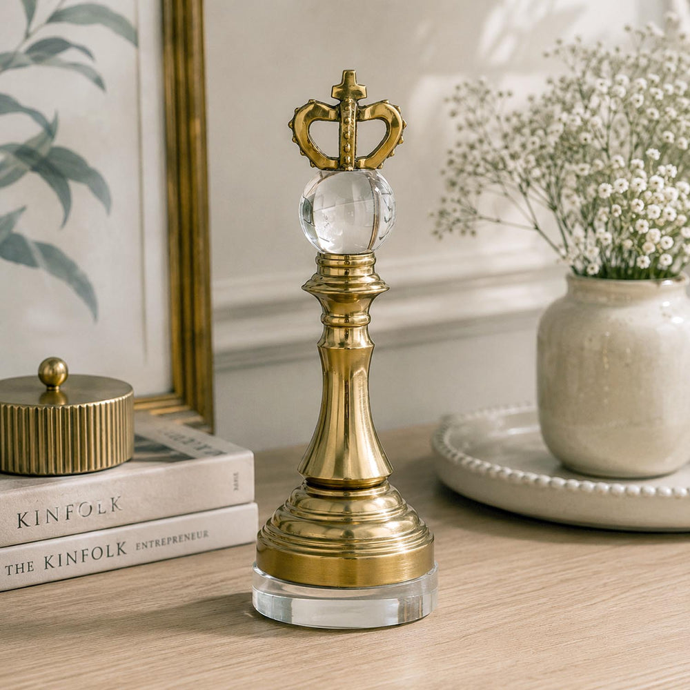 Decorative Metal & Acrylic King Showpiece- Gold & White