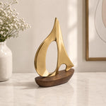 Decorative Metal & Wooden Boat Showpiece- Gold & Brown