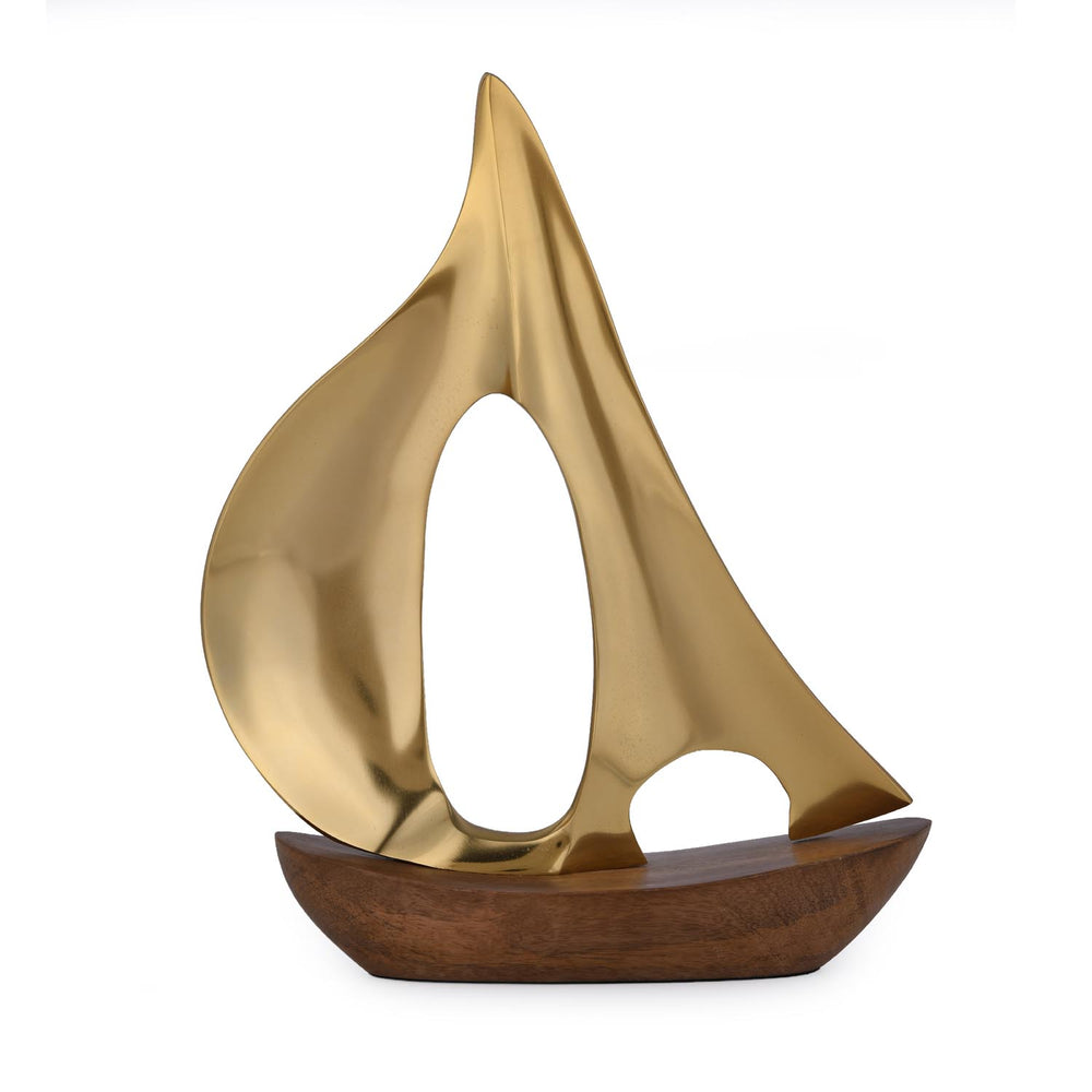 Decorative Metal & Wooden Boat Showpiece- Gold & Brown