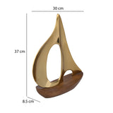 Decorative Metal & Wooden Boat Showpiece- Gold & Brown