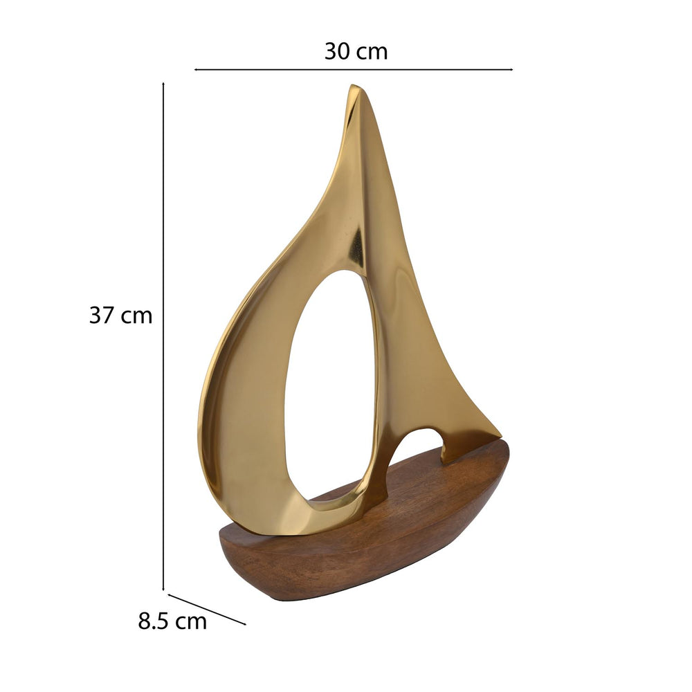Decorative Metal & Wooden Boat Showpiece- Gold & Brown