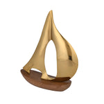 Decorative Metal & Wooden Boat Showpiece- Gold & Brown