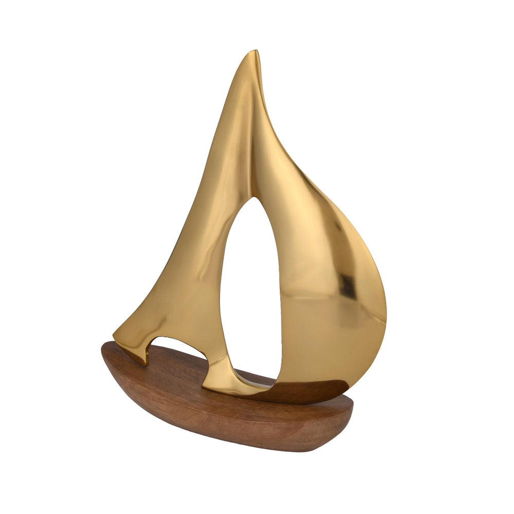 Decorative Metal & Wooden Boat Showpiece- Gold & Brown