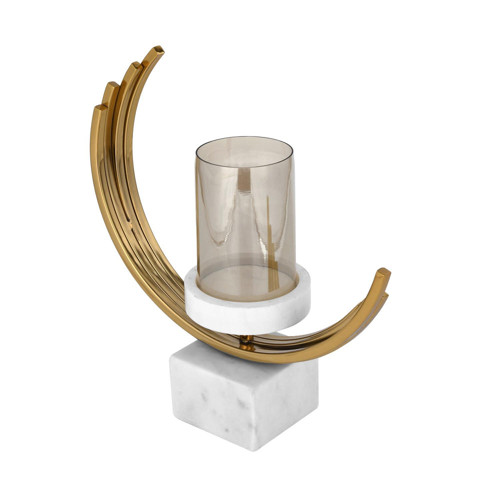 Arc Candle Holder- Gold & White