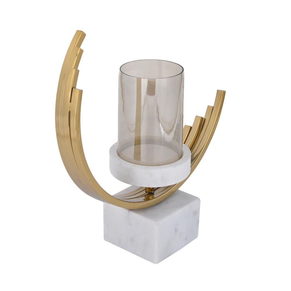 Arc Candle Holder- Gold & White