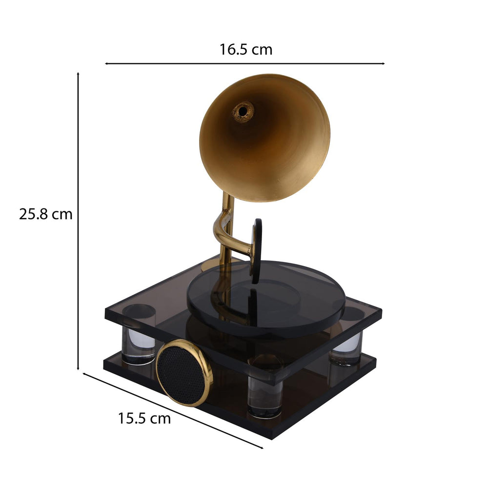 Decorative Metal & Acrylic Gramophone Showpiece- Gold & Black
