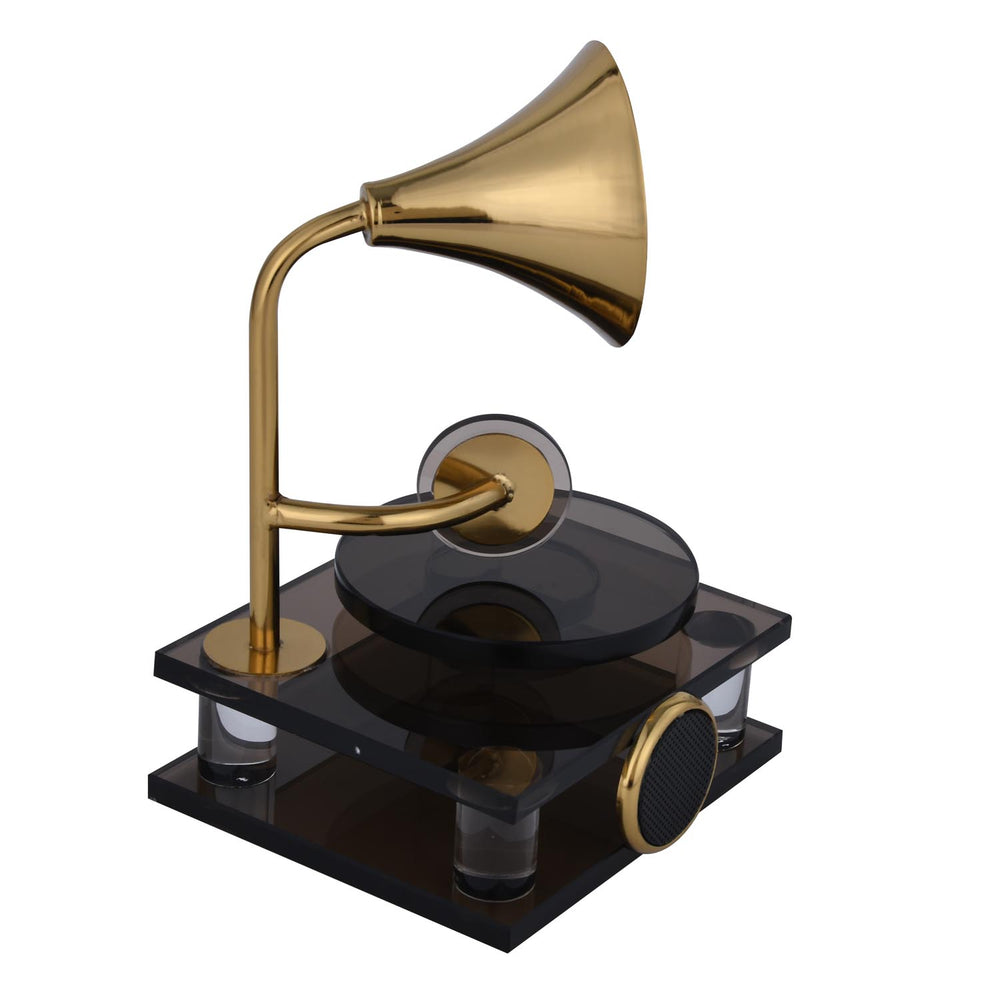 Decorative Metal & Acrylic Gramophone Showpiece- Gold & Black