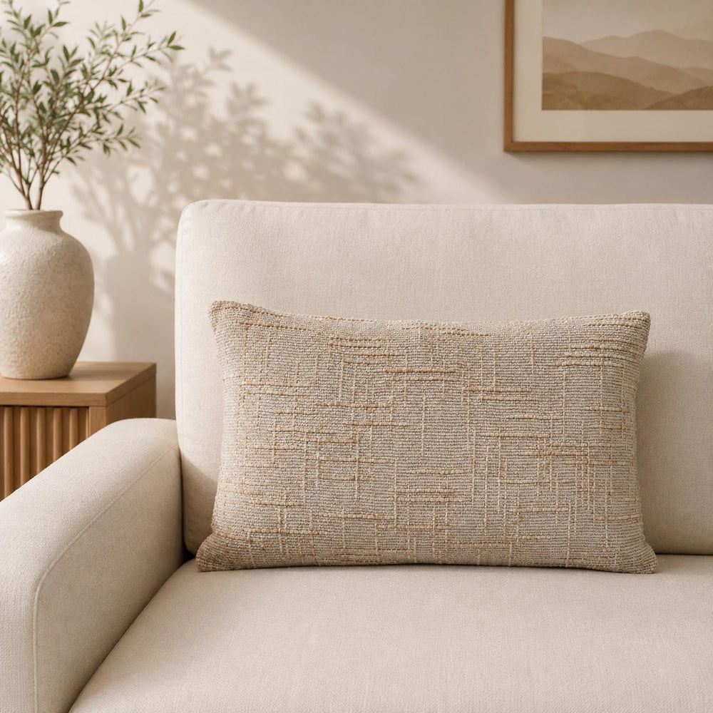 Slub Polyester 50 x 30 cm Filled Cushion- Taupe