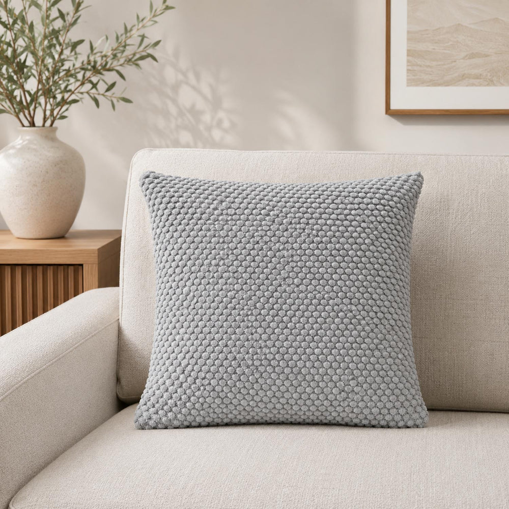 Popcorn Weave Polyester 50 x 50 cm Filled Cushion- Grey