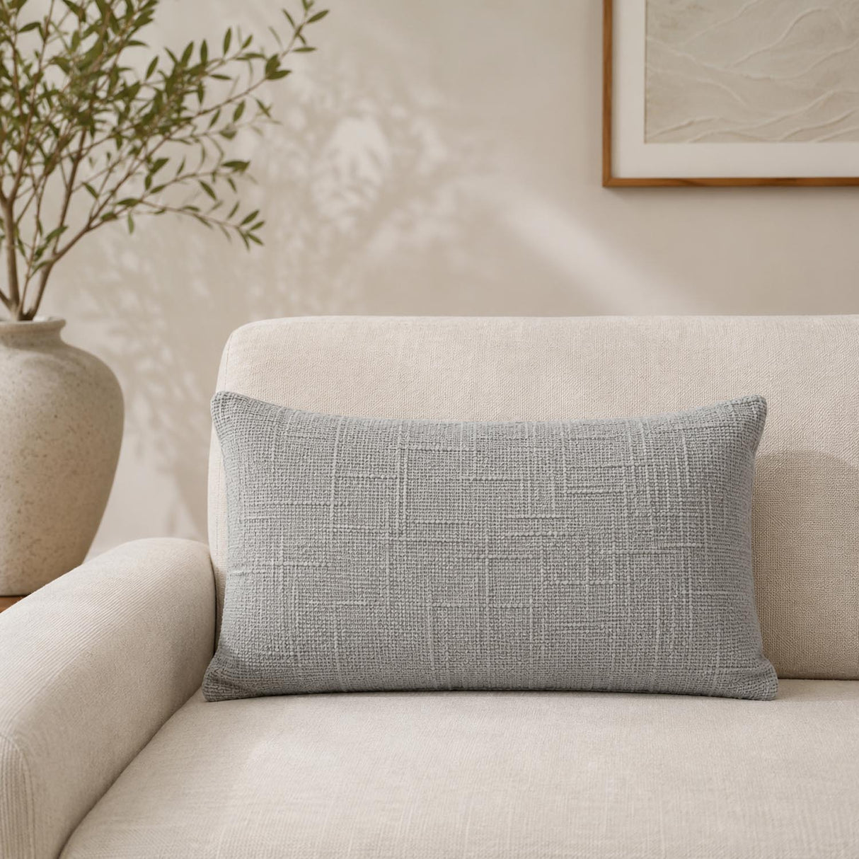 Slub Polyester 50 x 30 cm Filled Cushion- Grey