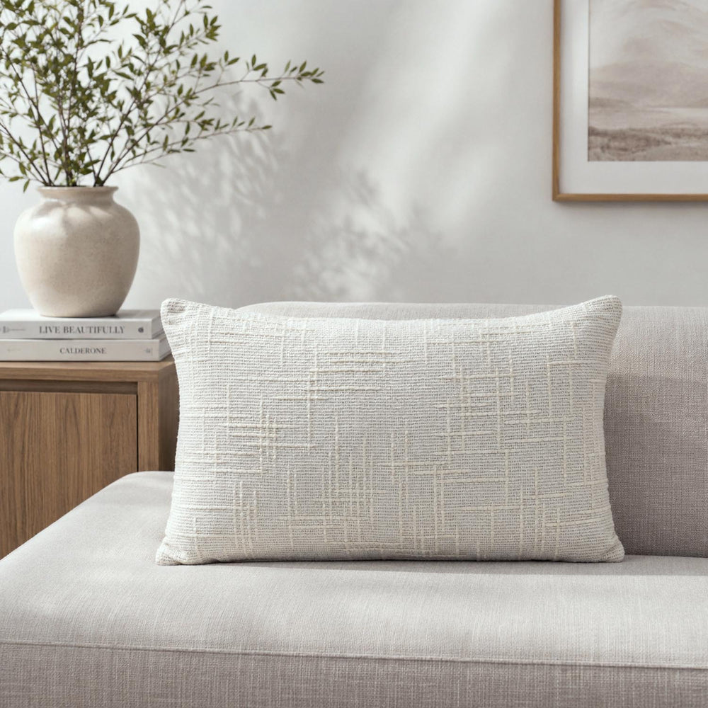 Slub Polyester 50 x 30 cm Filled Cushion- Cream