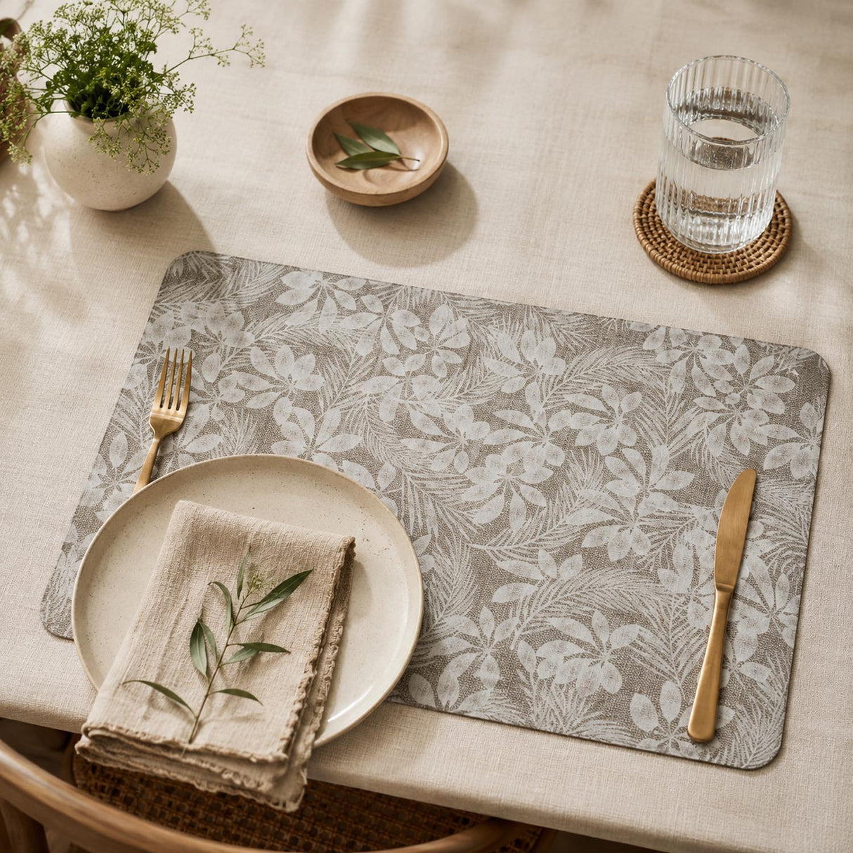 Floral Print EVA Placemat Set of 4- Beige