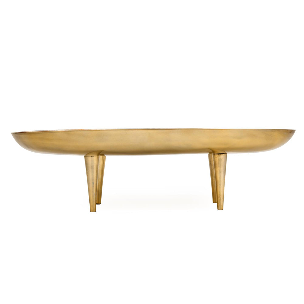 Oval Serving Plate with Legs- Large, White & Gold