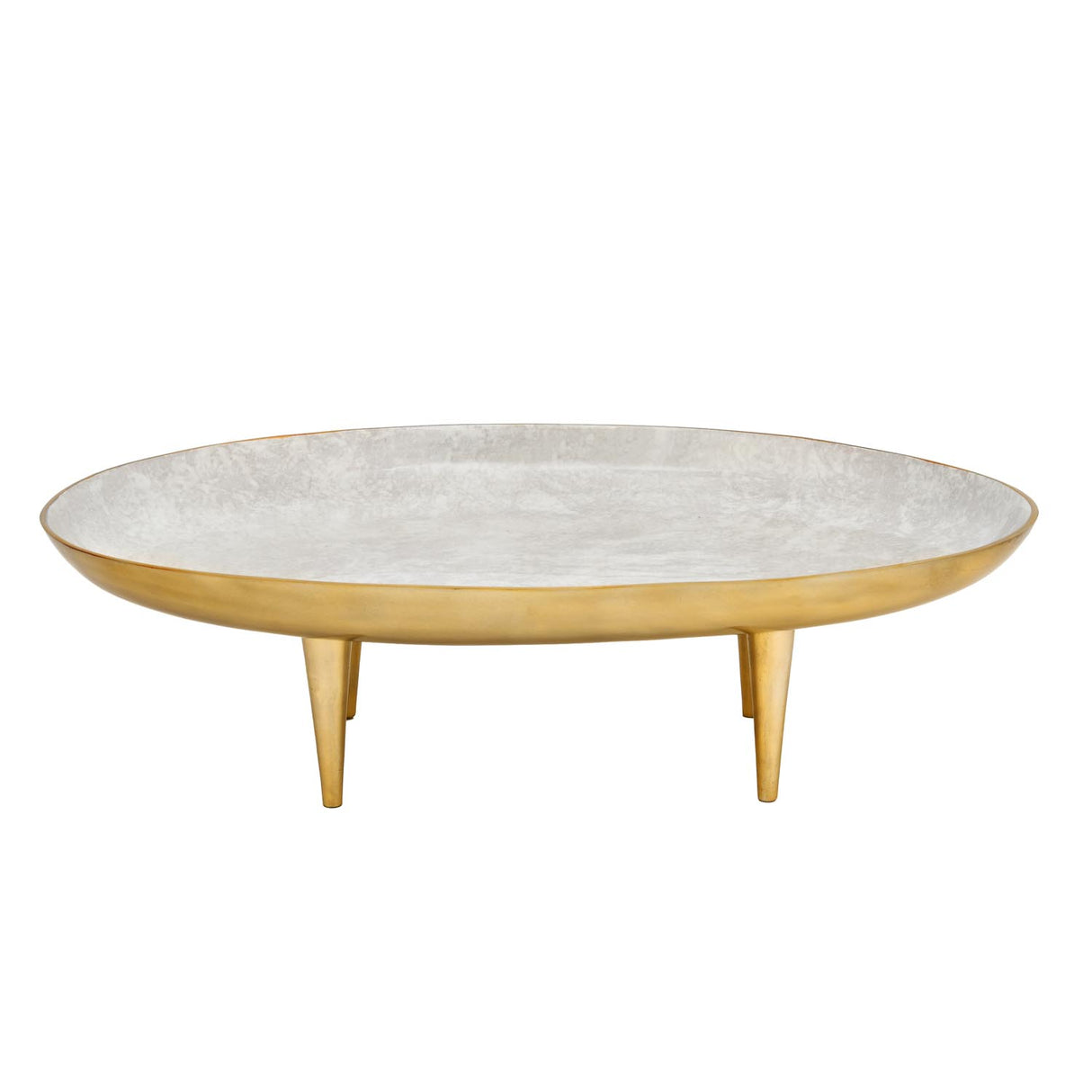 Oval Serving Plate with Legs- Large, White & Gold