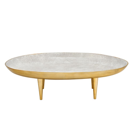 Oval Serving Plate with Legs- Large, White & Gold