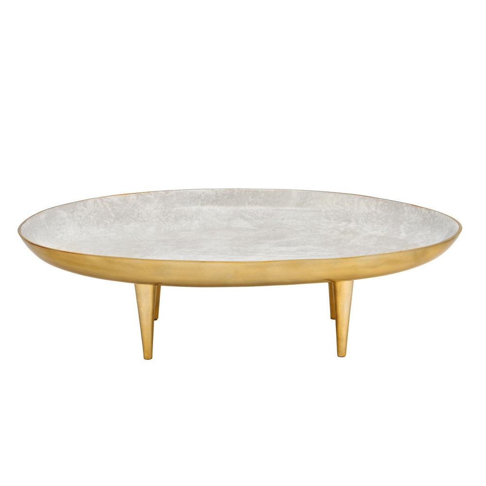 Oval Serving Plate with Legs- Large, White & Gold