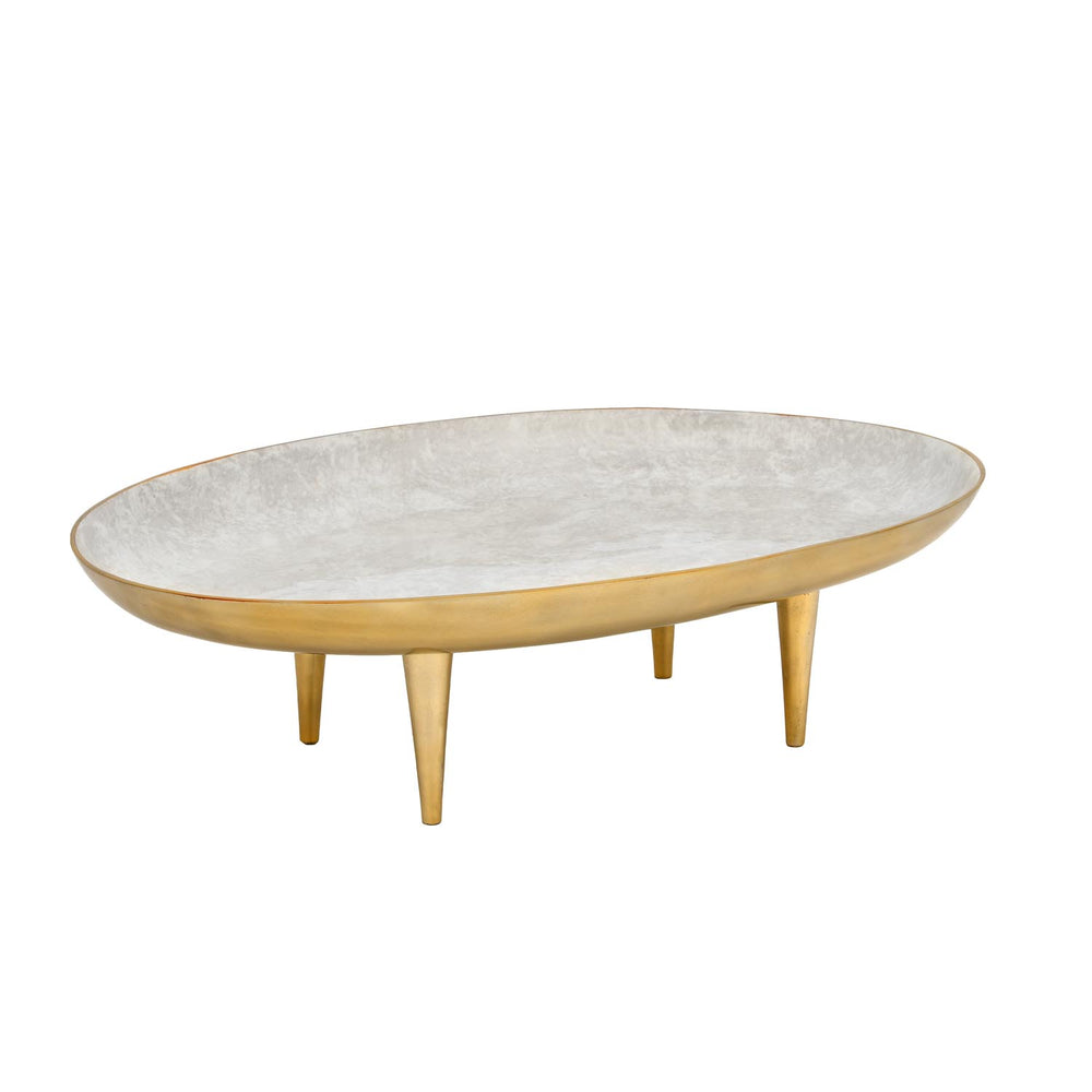Oval Serving Plate with Legs- Large, White & Gold