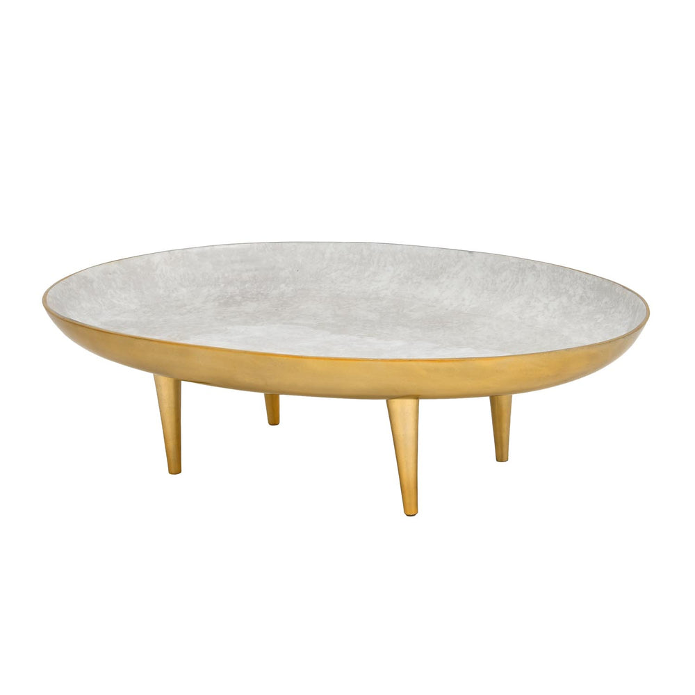 Oval Serving Plate with Legs- Large, White & Gold