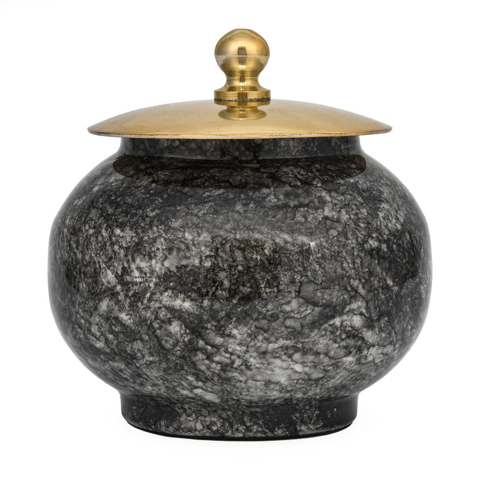 Round Metal Cannister with Lid- Black & Gold