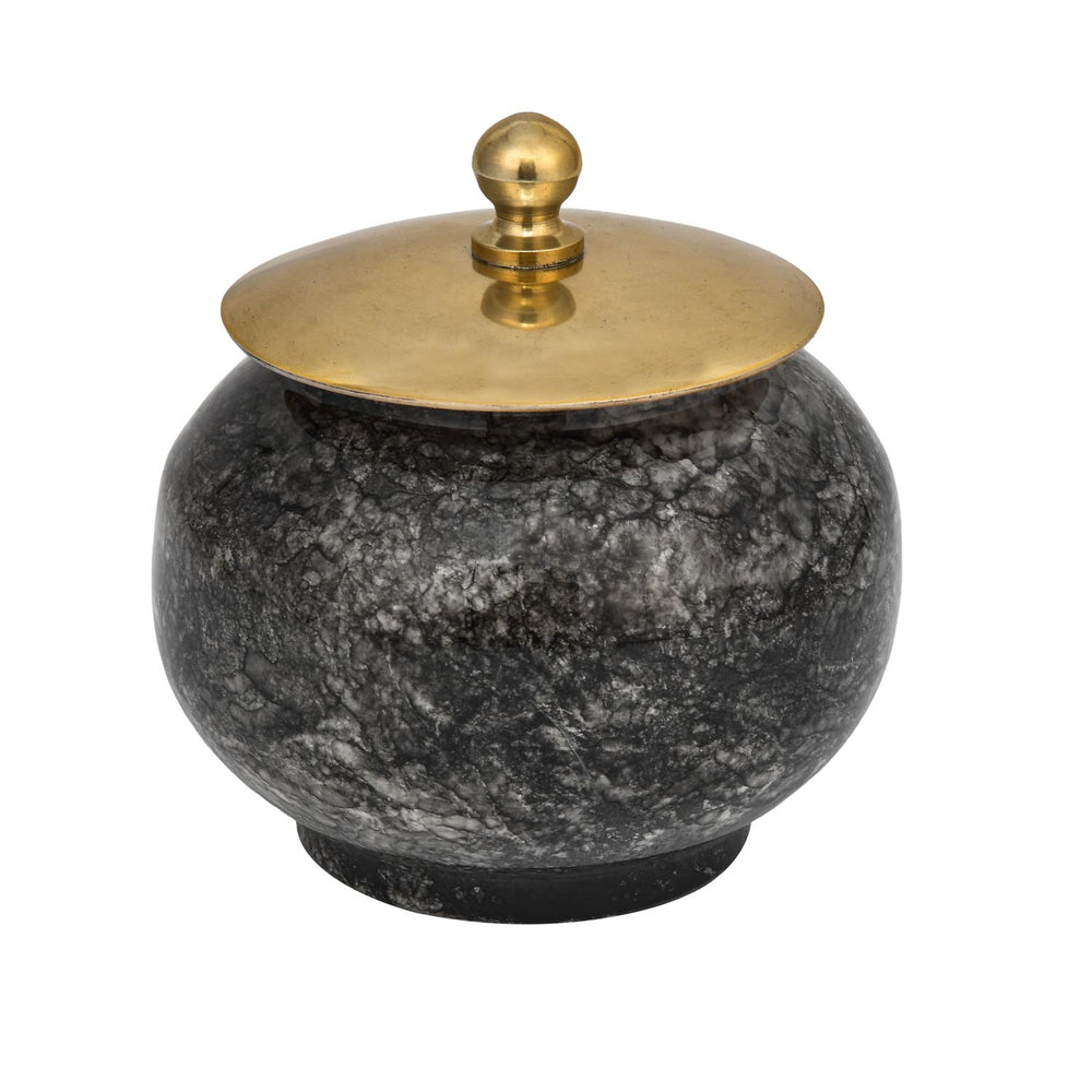 Round Metal Cannister with Lid- Black & Gold