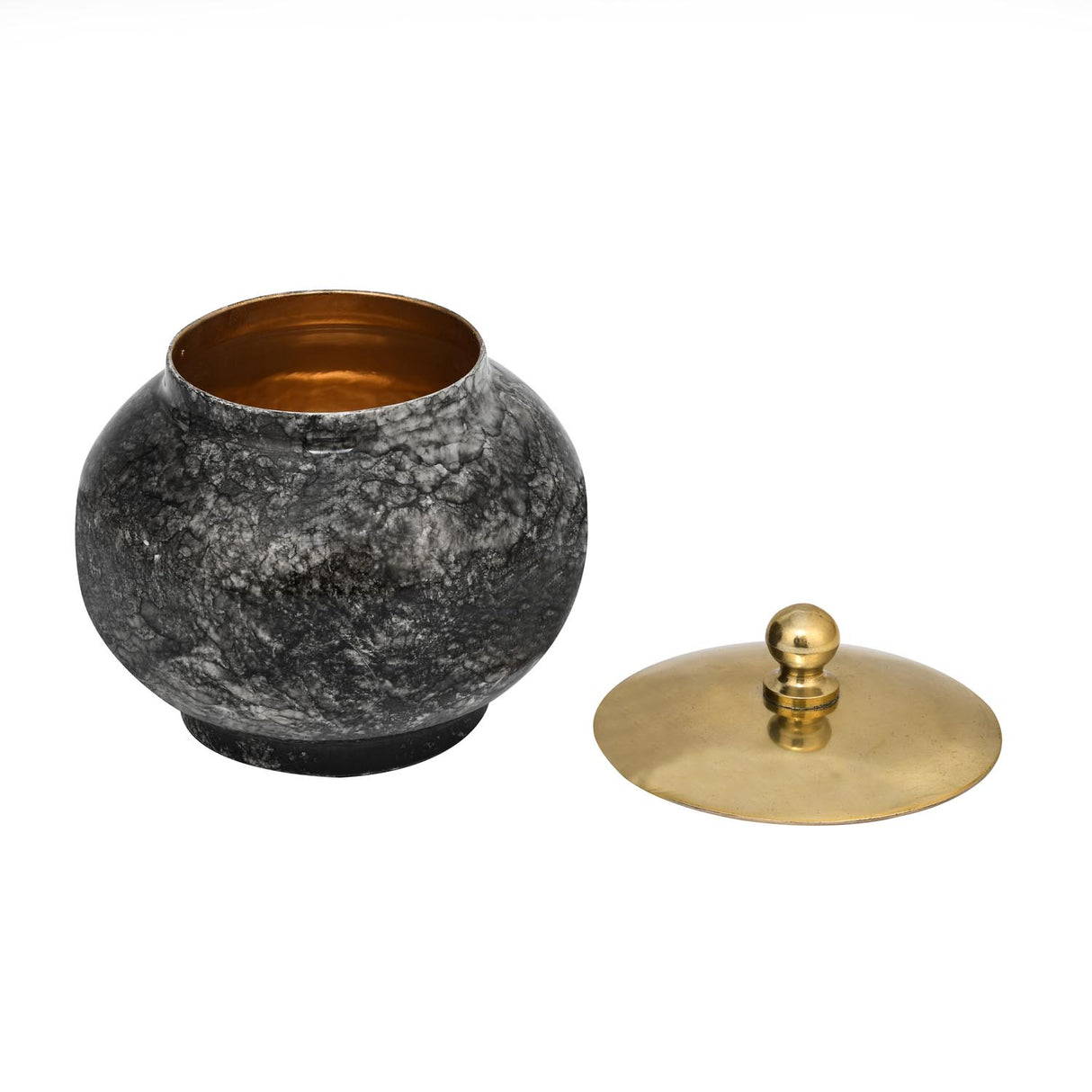 Round Metal Cannister with Lid- Black & Gold