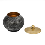 Round Metal Cannister with Lid- Black & Gold