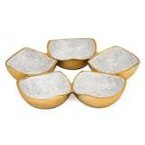 Five Bowls Round Serving Platter- White & Gold