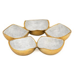 Five Bowls Round Serving Platter- White & Gold