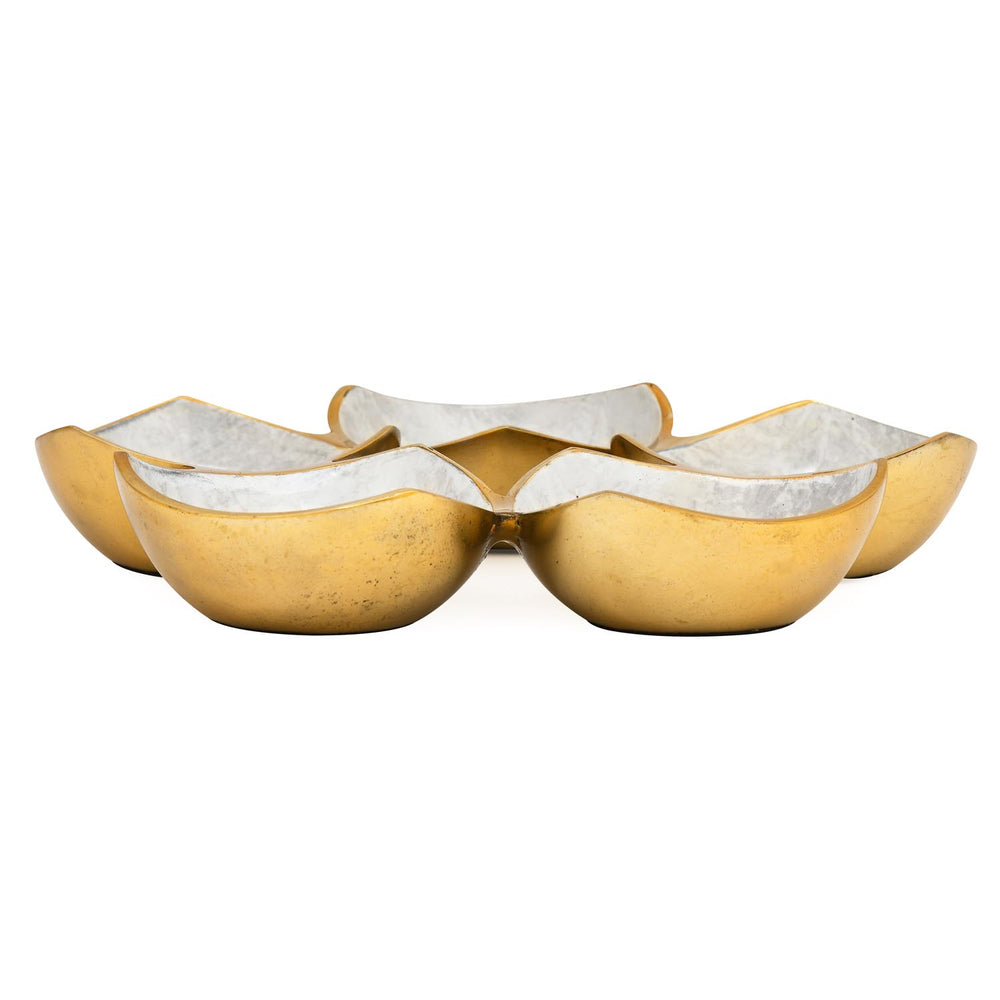 Five Bowls Round Serving Platter- White & Gold