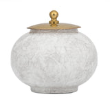 Round Metal Cannister with Lid- White & Gold