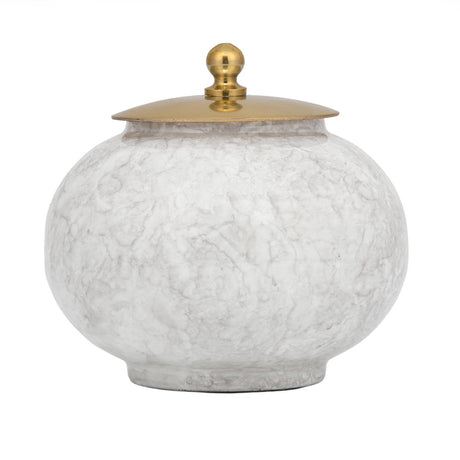 Round Metal Cannister with Lid- White & Gold