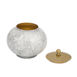 Round Metal Cannister with Lid- White & Gold