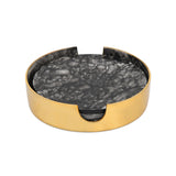 Round Coasters Set of 4 with Holder- Black & Gold
