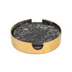 Round Coasters Set of 4 with Holder- Black & Gold