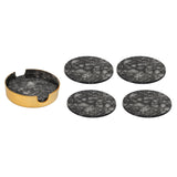 Round Coasters Set of 4 with Holder- Black & Gold