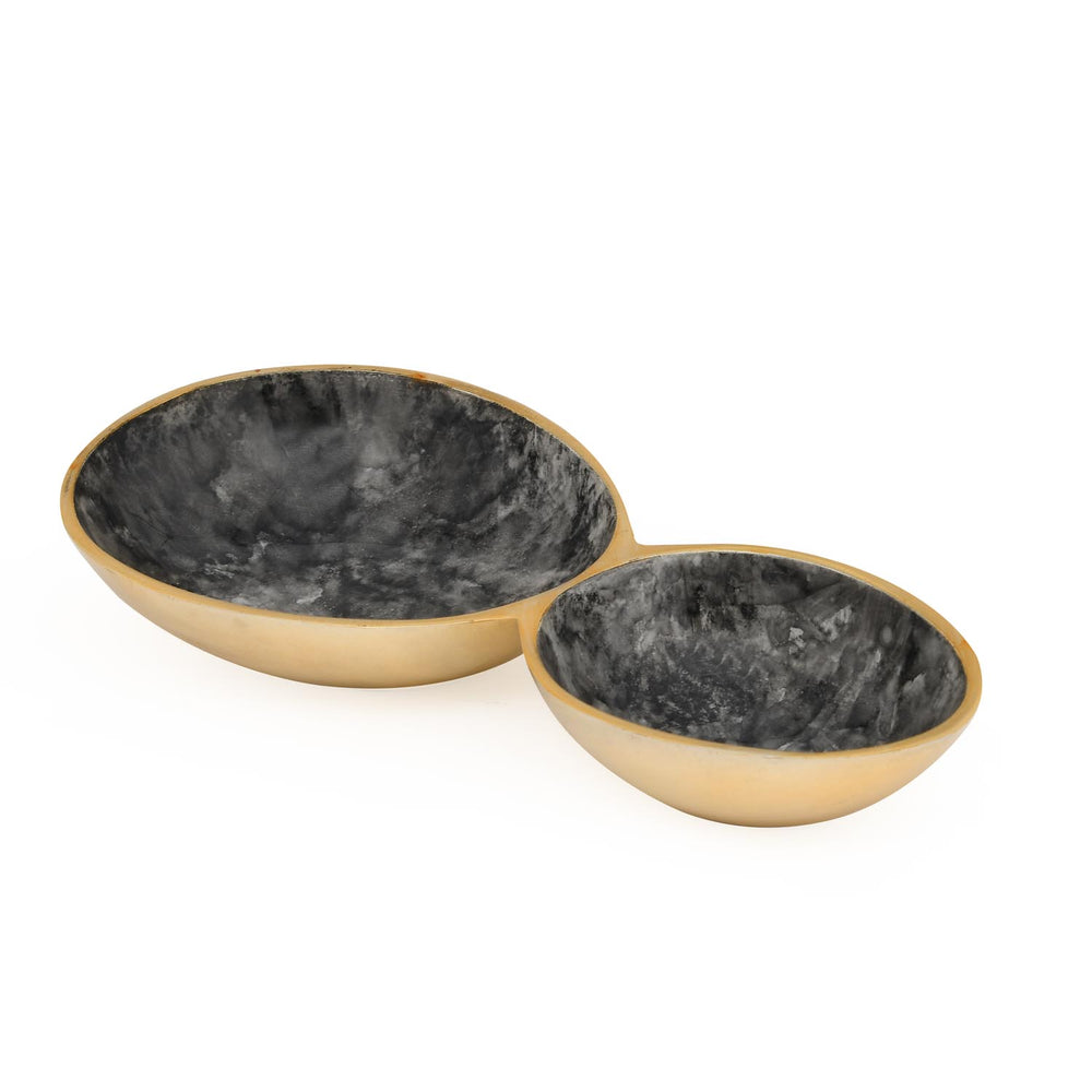 Two Compartments Oval Serving Platter- Black & Gold