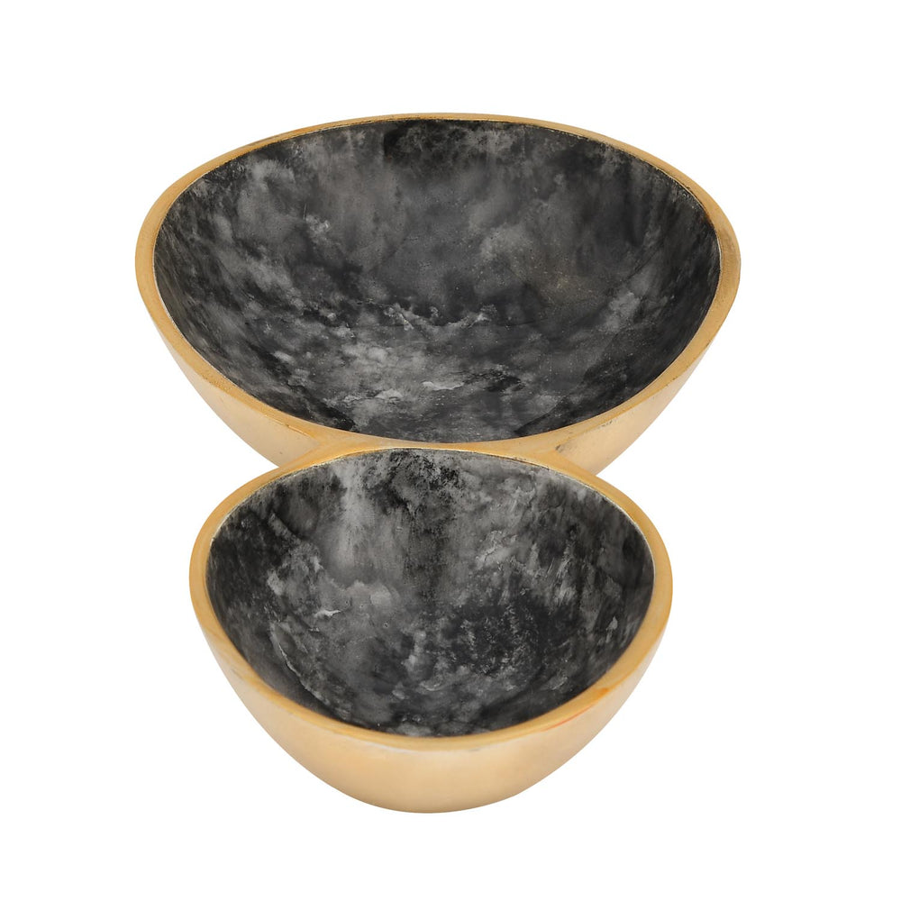 Two Compartments Oval Serving Platter- Black & Gold