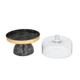 Metal Cake Stand with Glass Dome- Small, Black & Gold