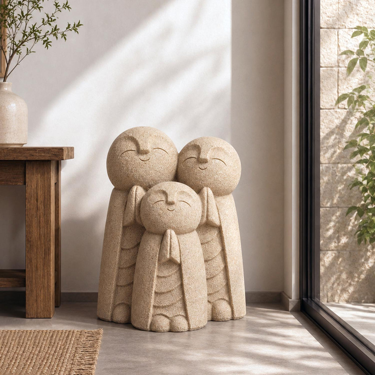 Trio Monks Polyresin Outdoor Showpiece- Sand