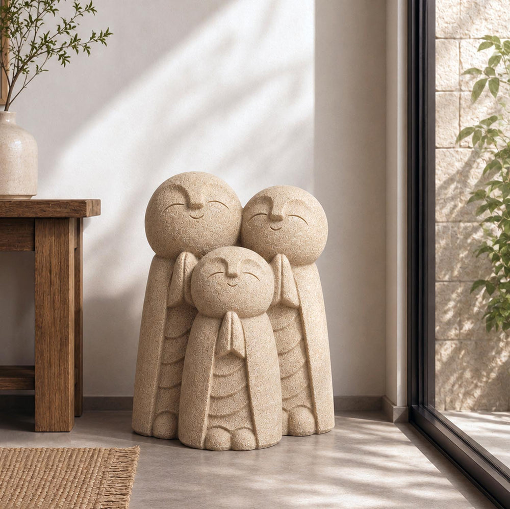 Trio Monks Polyresin Outdoor Showpiece- Sand