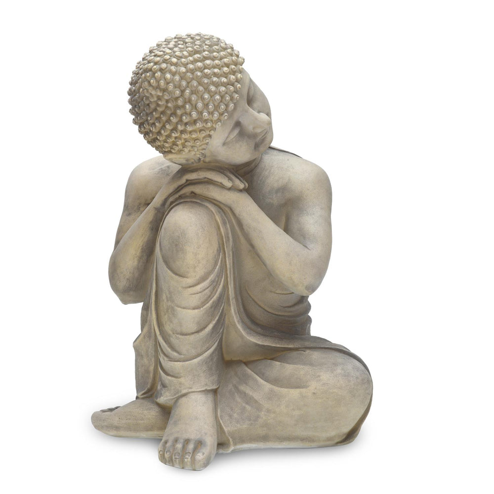 Buddha Resting On Knee Polyresin Outdoor Showpiece- Grey