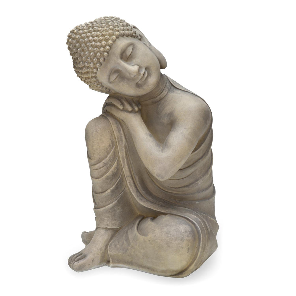 Buddha Resting On Knee Polyresin Outdoor Showpiece- Grey