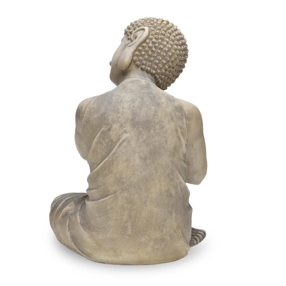 Buddha Resting On Knee Polyresin Outdoor Showpiece- Grey